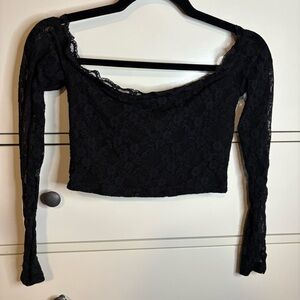 Princess Polly Black Lace Off-Shoulder Crop Top
